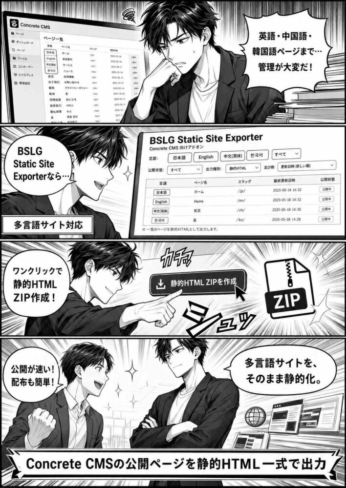 静的HTML4コマ漫画